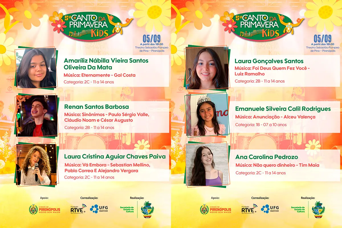 Programação completa do Canto da Primavera Kids 2026 